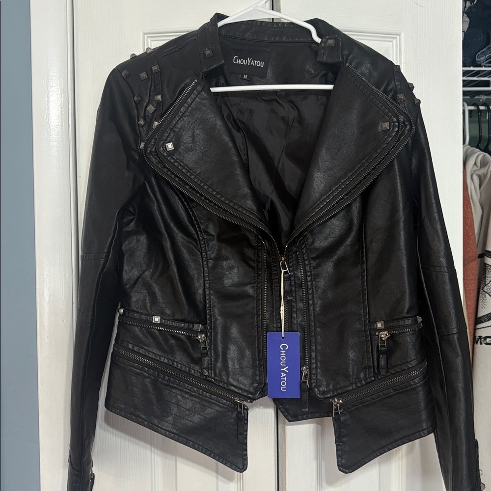 🔥 NEW Woman’s Studded Faux Leather Biker Jacket